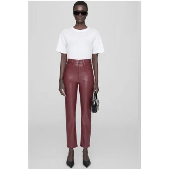 ANINE BING Sonya Faux Leather Pants Burgundy Size 8‎ - Picture 1 of 10